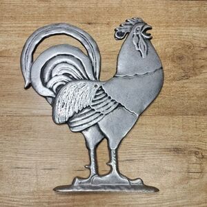 Vintage Rooster Metal Pewter Style Statesmetal Wall Art Decor Carson Casting EUC